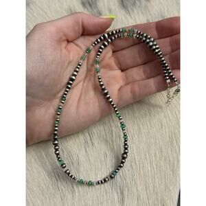 Native American Sterling Silver Navajo Pearl Green White Opal Necklace 18-20”